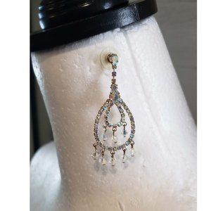 Rhinestone and Clear Beaded Silver Chandelier Earrings